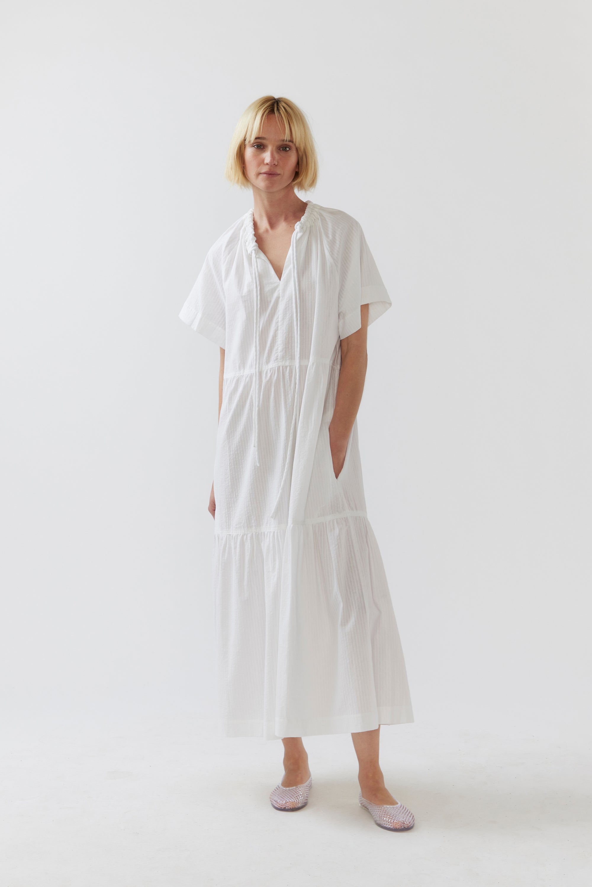 Delia Dress | White Seersucker