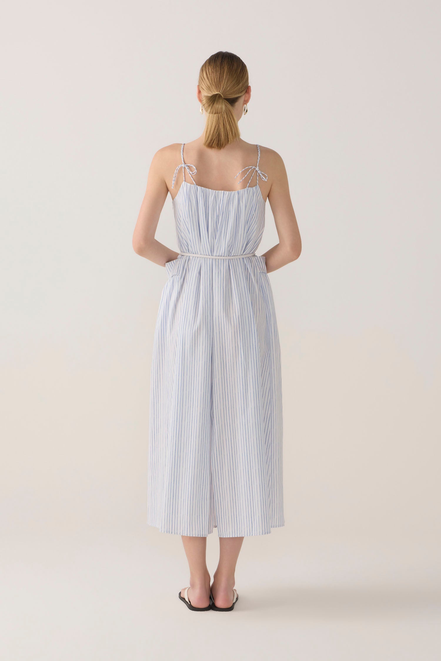 Delphine Dress | Blue Double Stripe Poplin