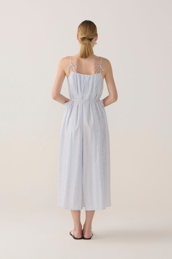 Delphine Dress | Blue Double Stripe Poplin