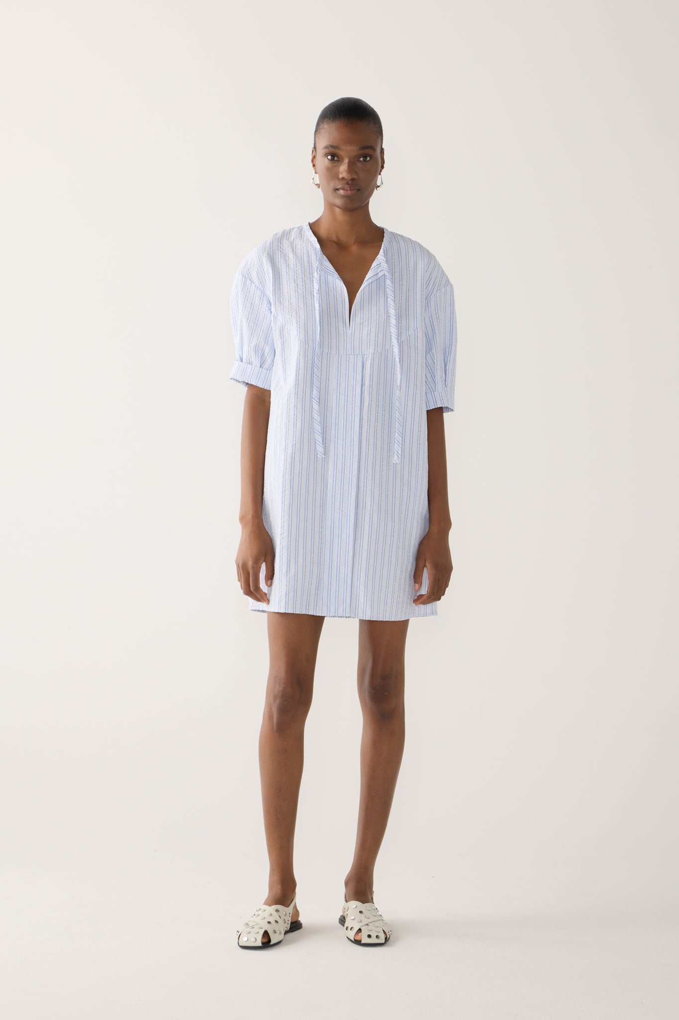 Dinie Dress | Blue Stripe Seersucker