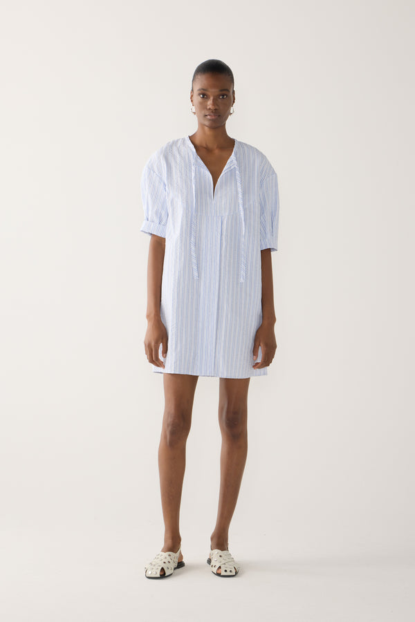 Dinie Dress | Blue Stripe Seersucker