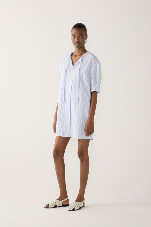 Dinie Dress | Blue Stripe Seersucker
