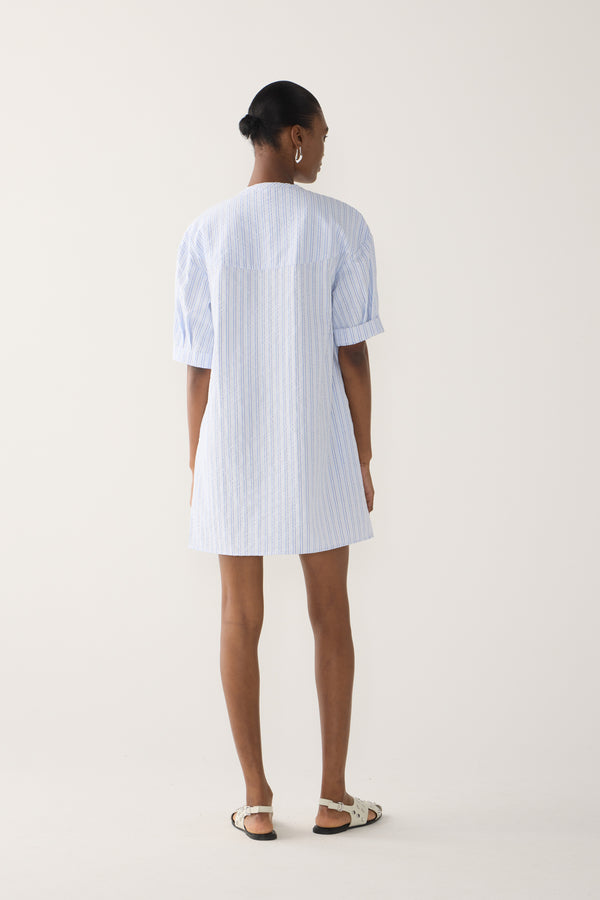 Dinie Dress | Blue Stripe Seersucker