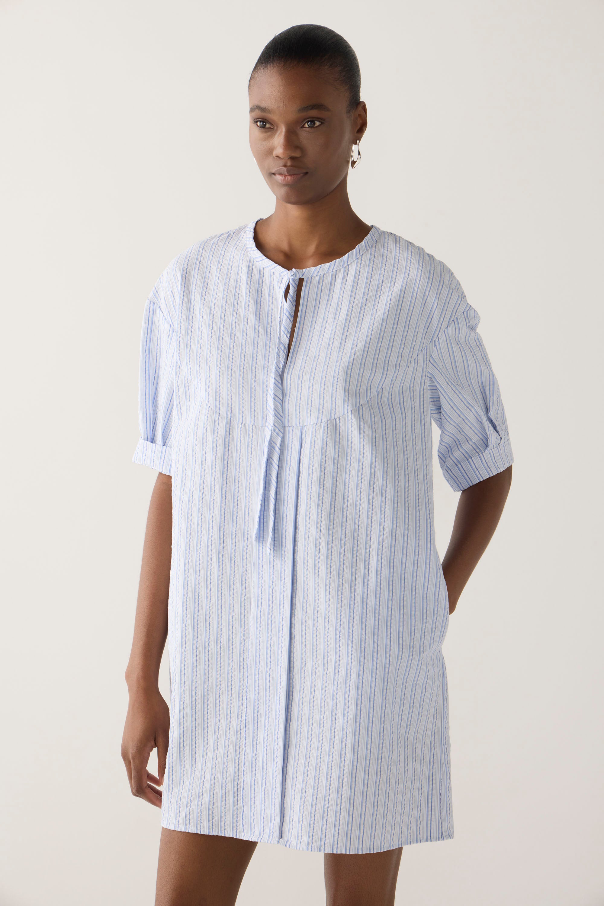 Dinie Dress | Blue Stripe Seersucker