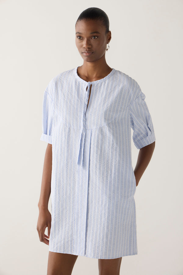 Dinie Dress | Blue Stripe Seersucker