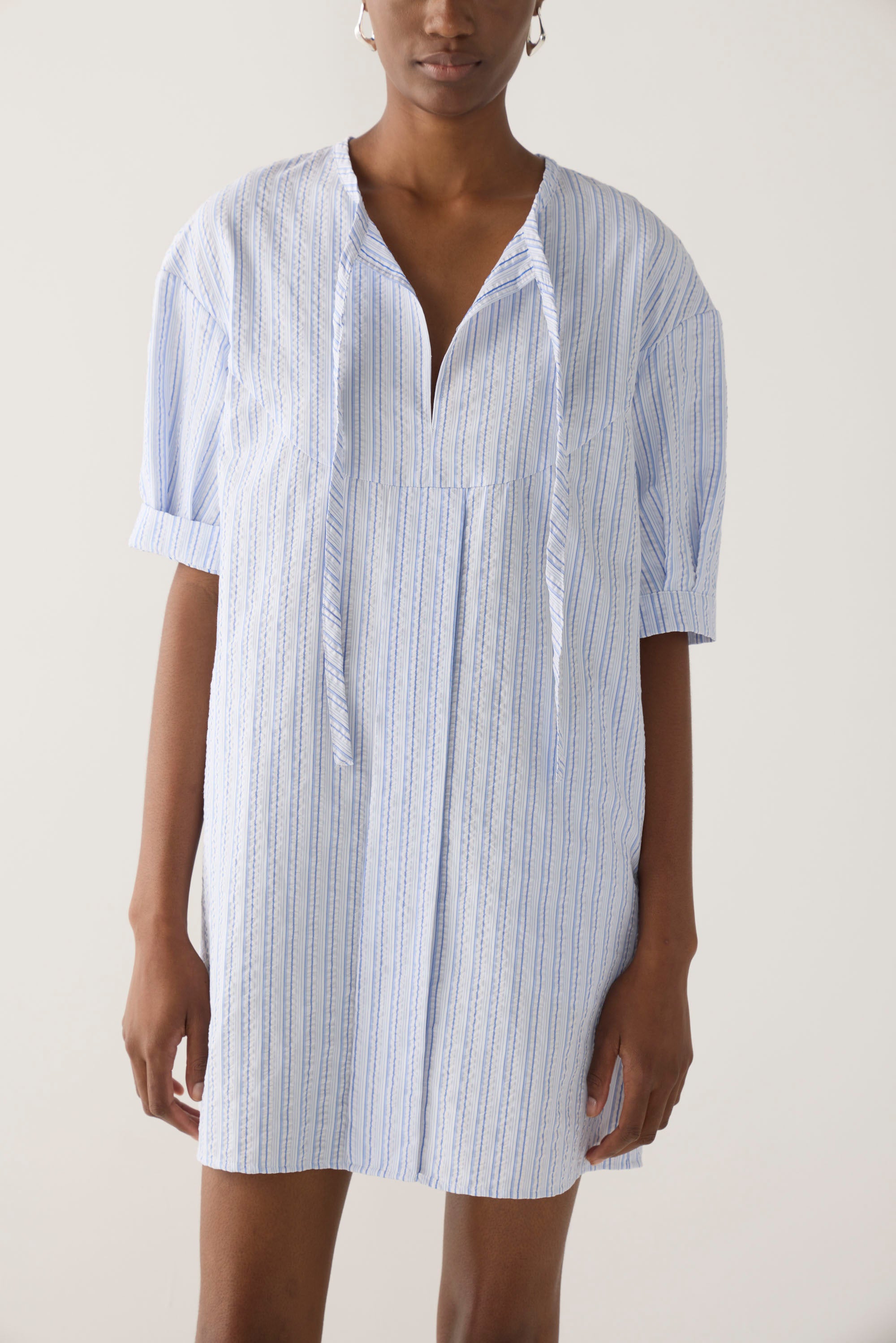Dinie Dress | Blue Stripe Seersucker