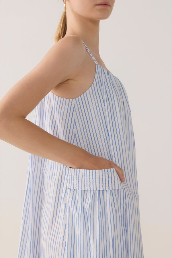 Delphine Dress | Blue Double Stripe Poplin