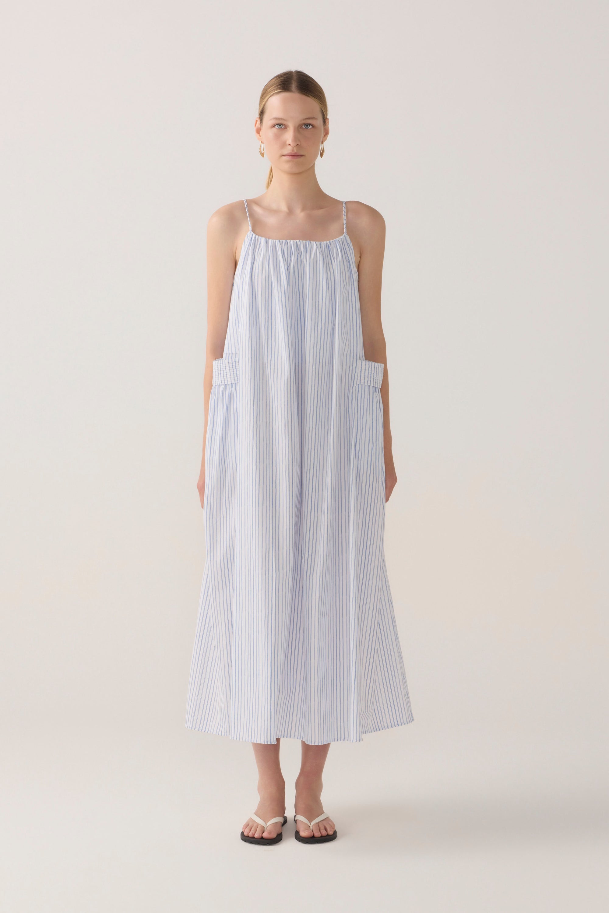 Delphine Dress | Blue Double Stripe Poplin