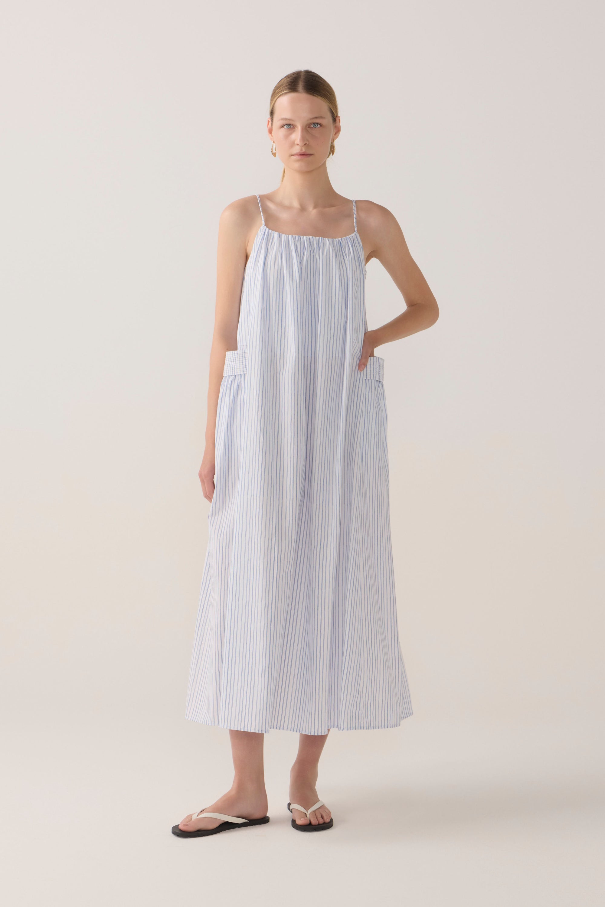 Delphine Dress | Blue Double Stripe Poplin