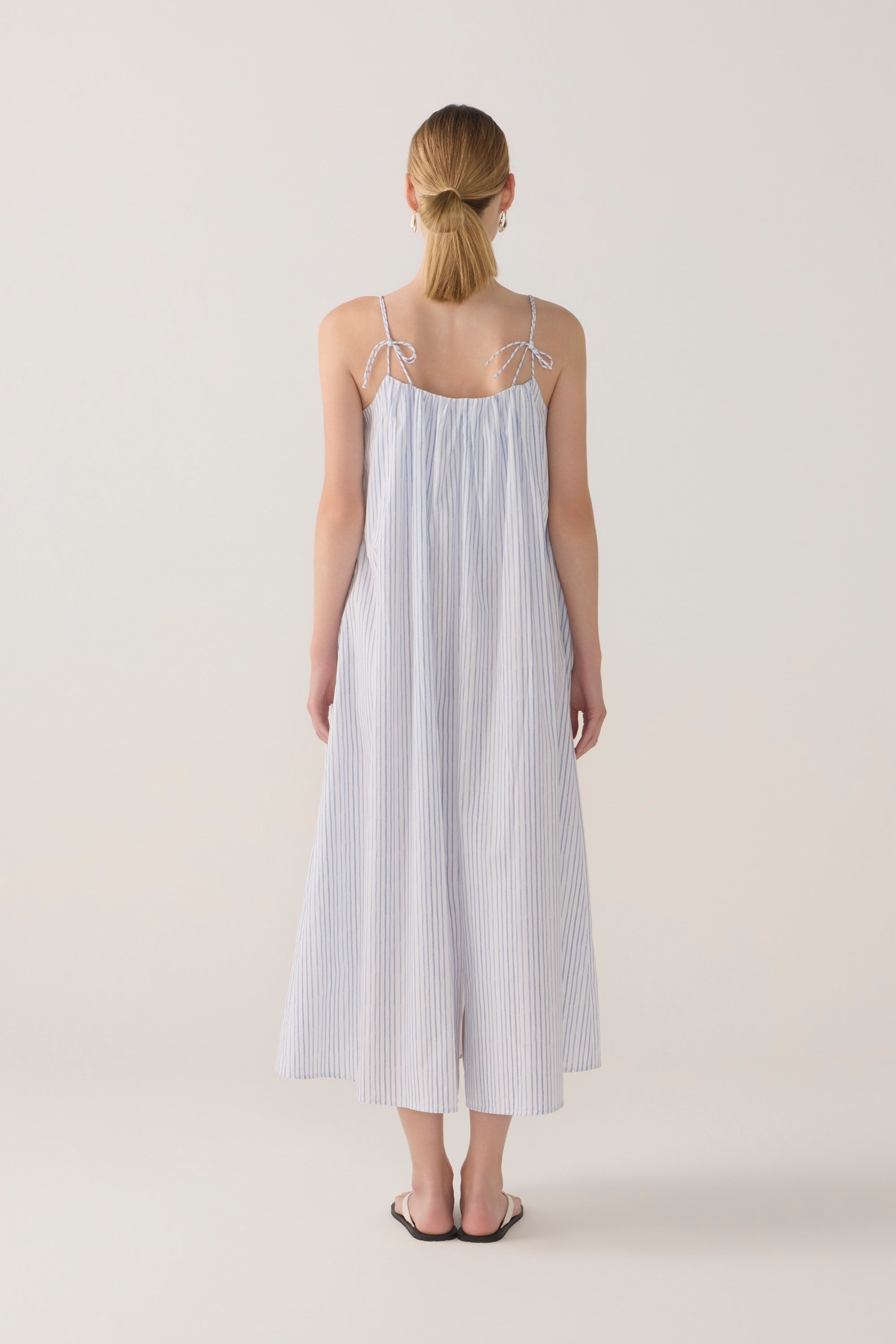 Delphine Dress | Blue Double Stripe Poplin