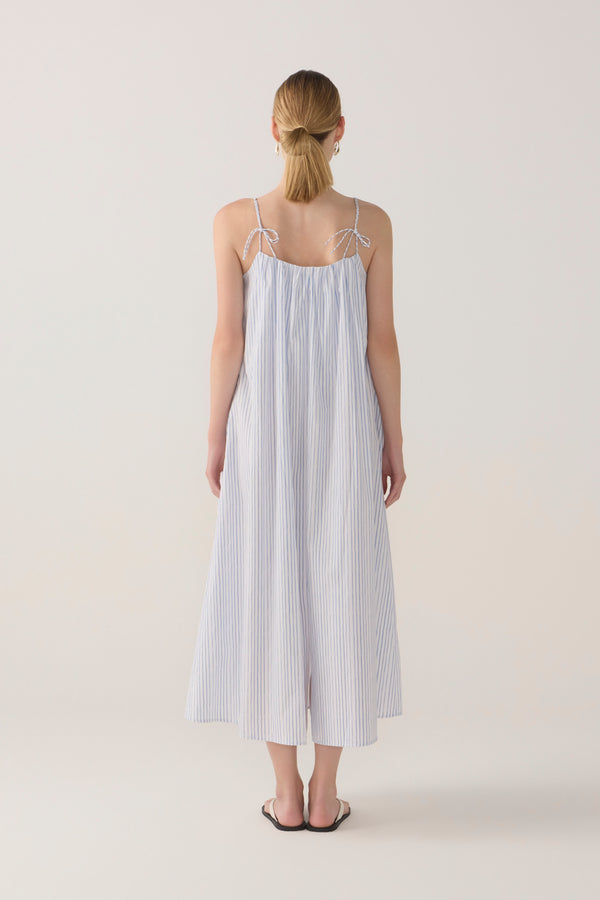 Delphine Dress | Blue Double Stripe Poplin