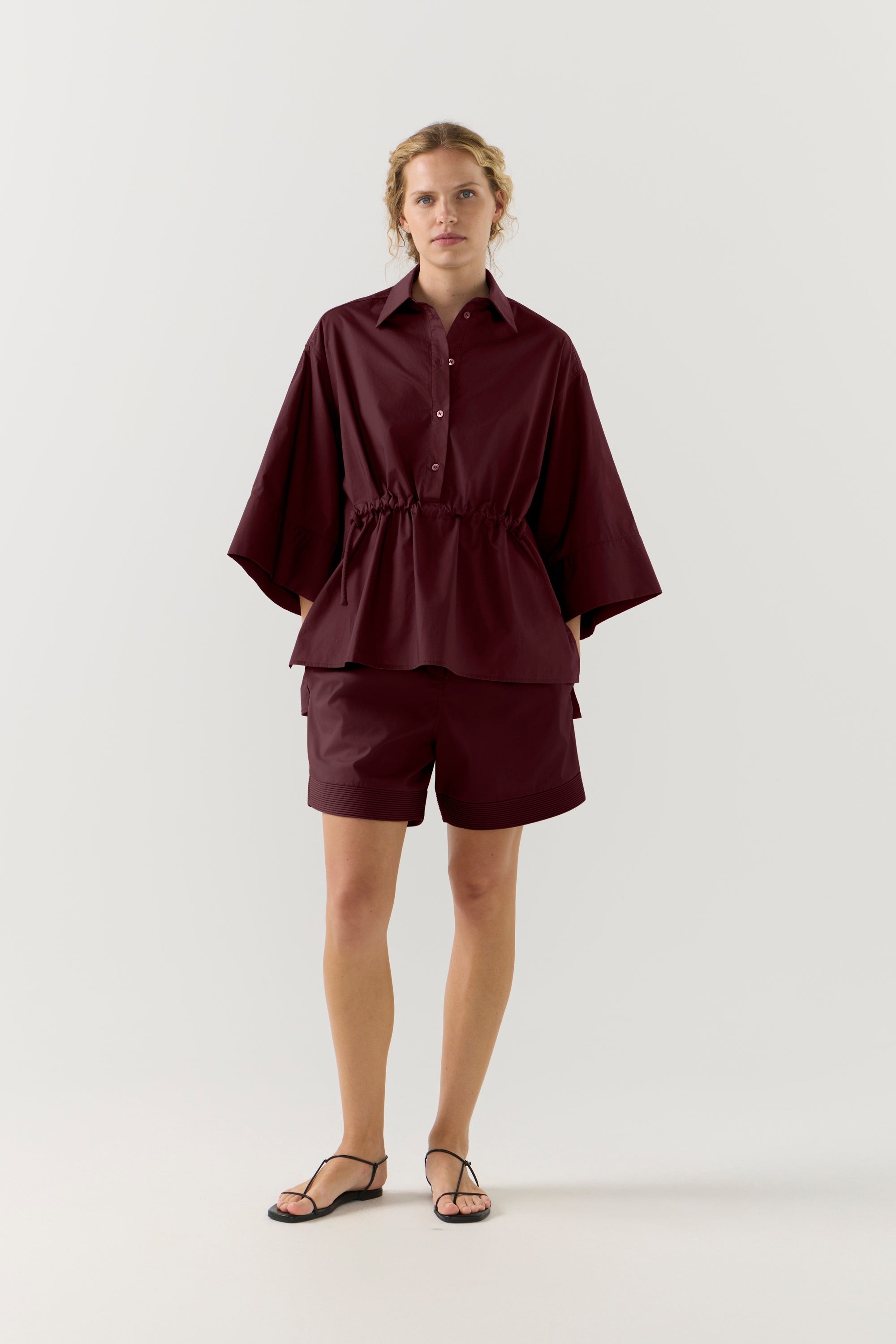 Emily Shirt | Burgundy Poplin