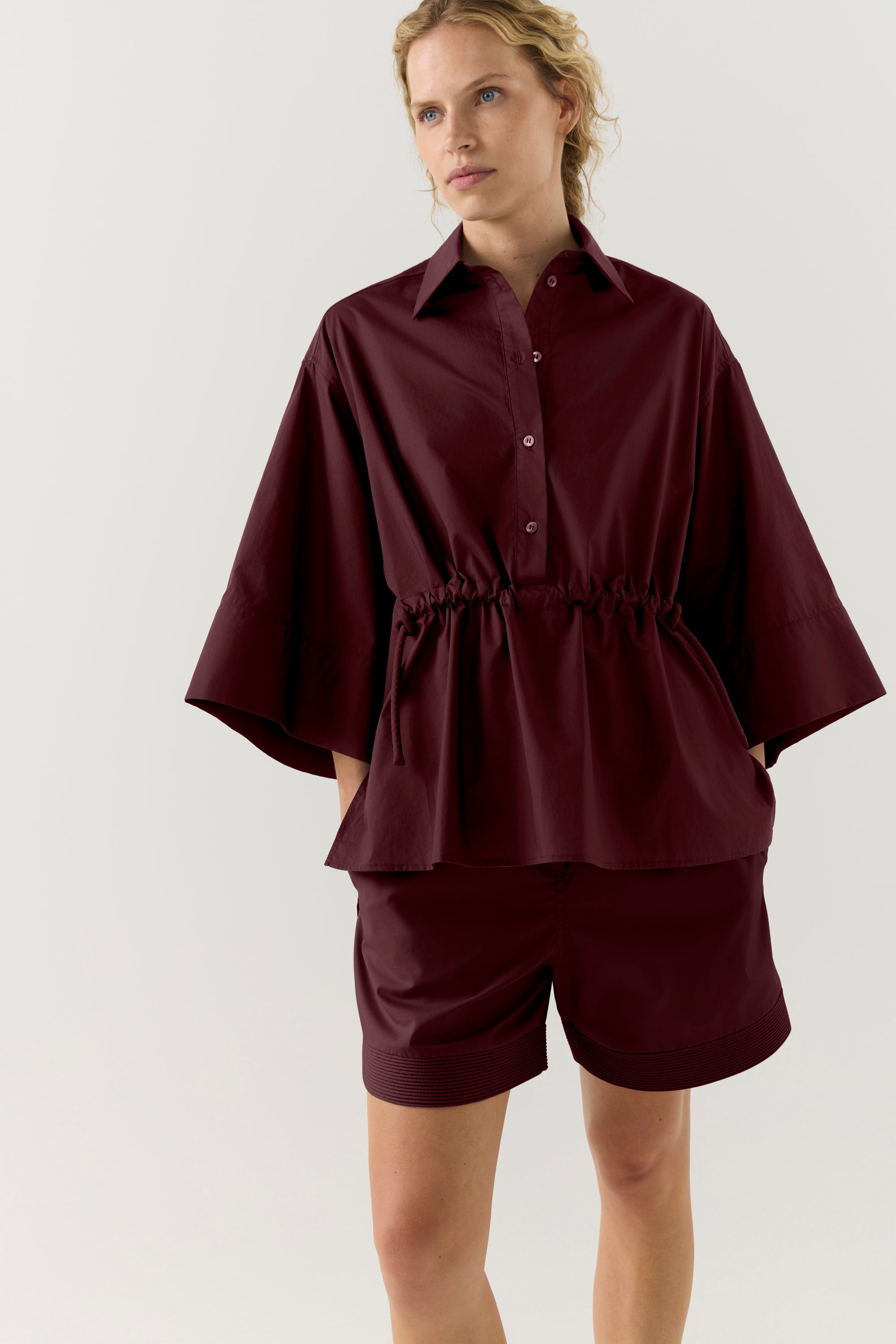 Emily Shirt | Burgundy Poplin