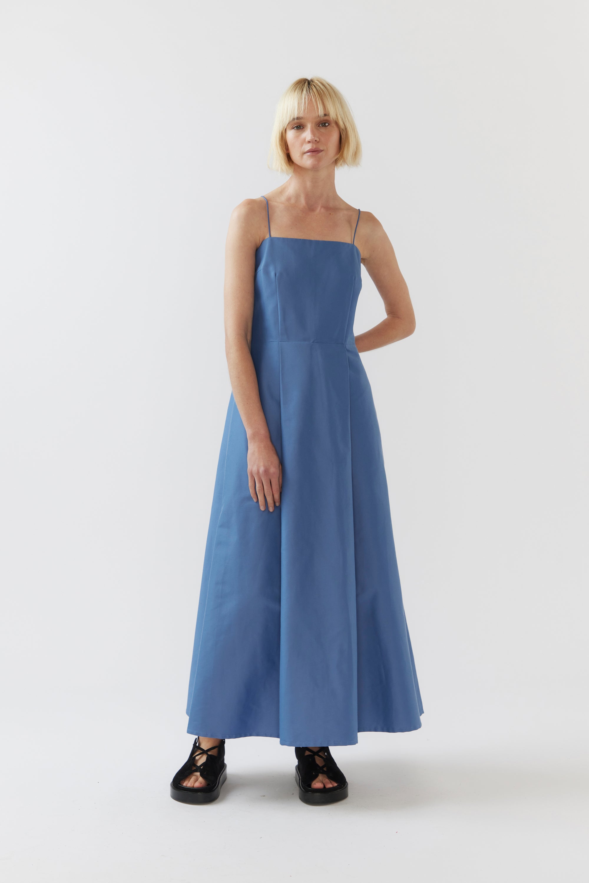 Fleur Dress | Steel Blue Silk Cotton