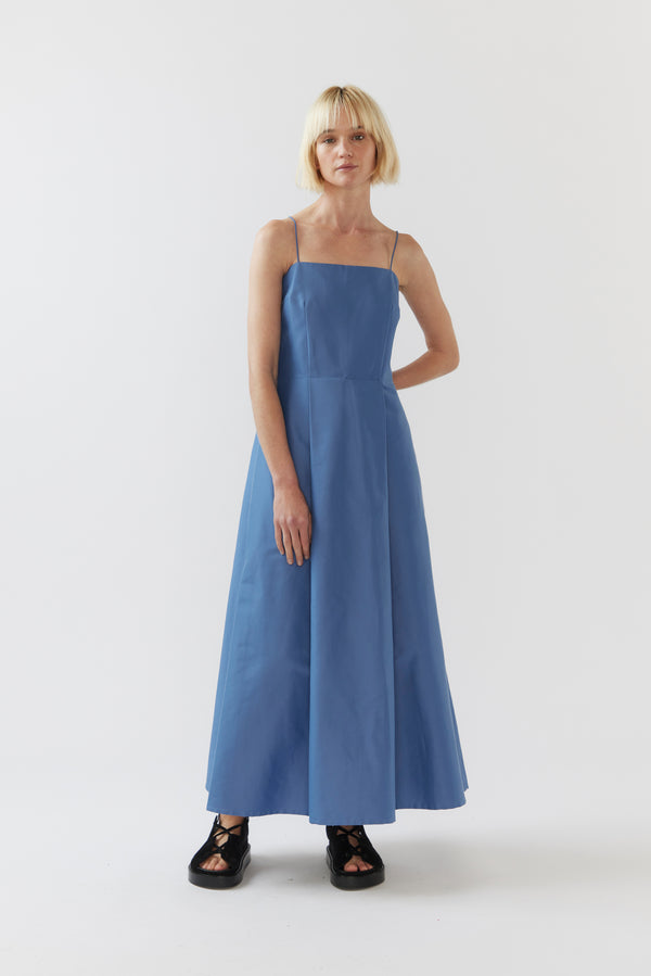 Fleur Dress | Steel Blue Silk Cotton