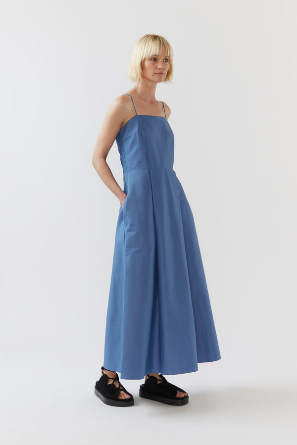 Fleur Dress | Steel Blue Silk Cotton