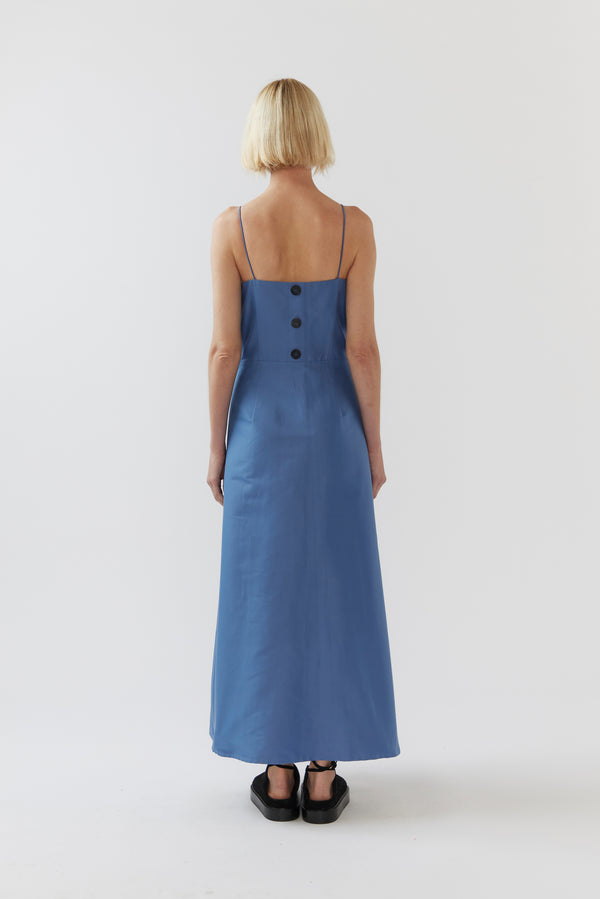 Fleur Dress | Steel Blue Silk Cotton