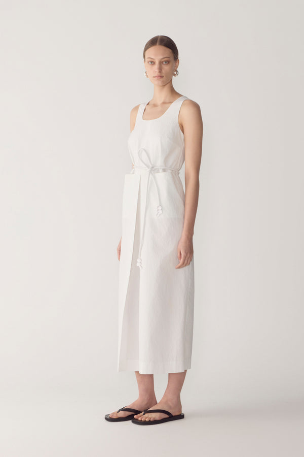 Floss Dress | White Pinstripe Poplin