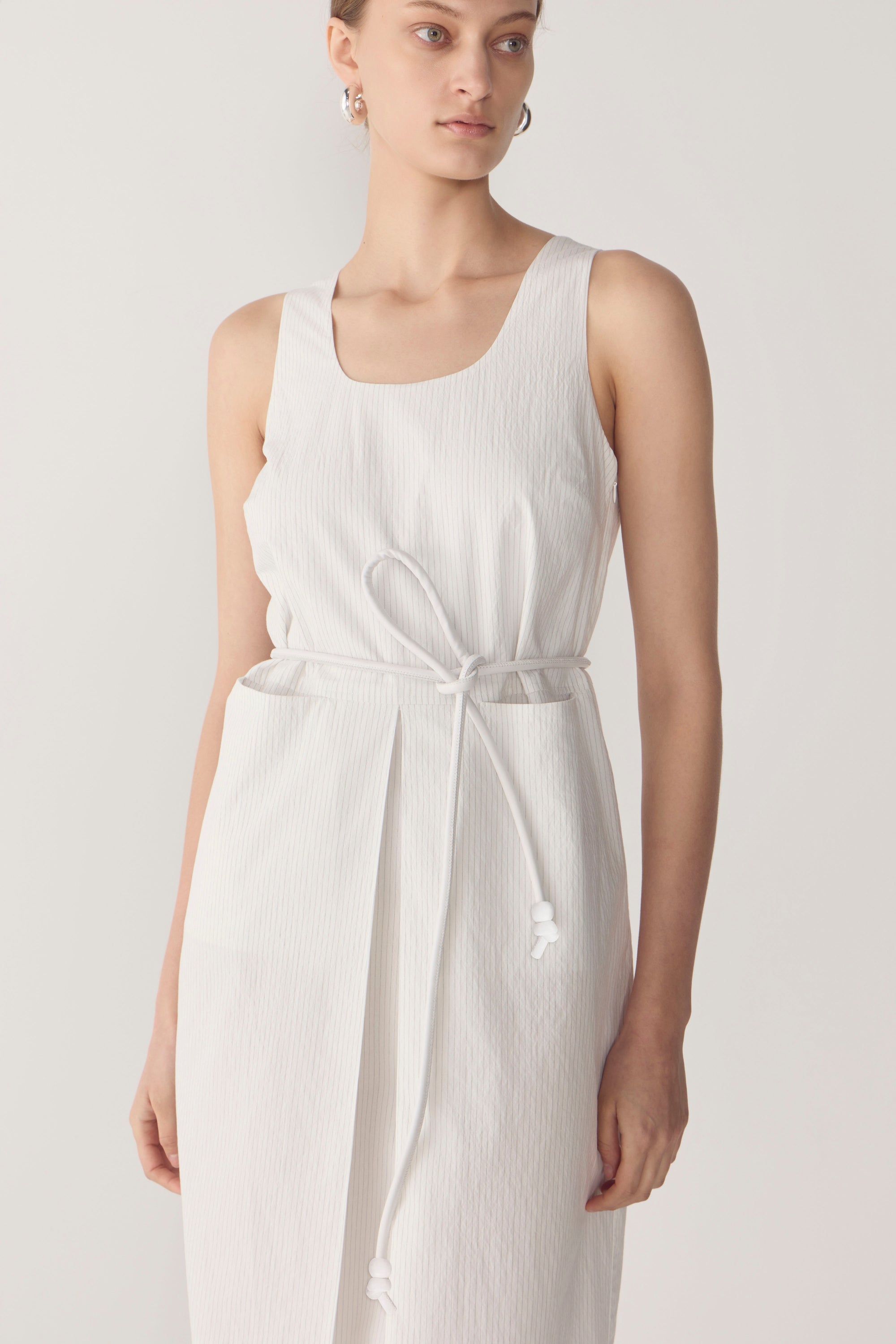 Floss Dress | White Pinstripe Poplin