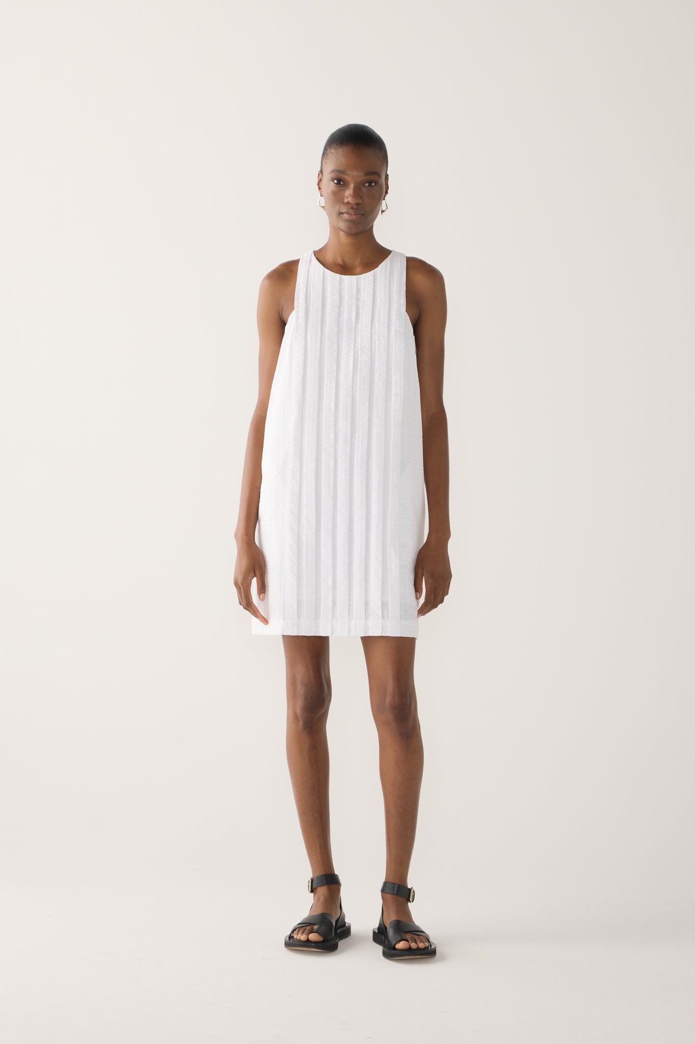 Gem Dress | White Stripe Seersucker