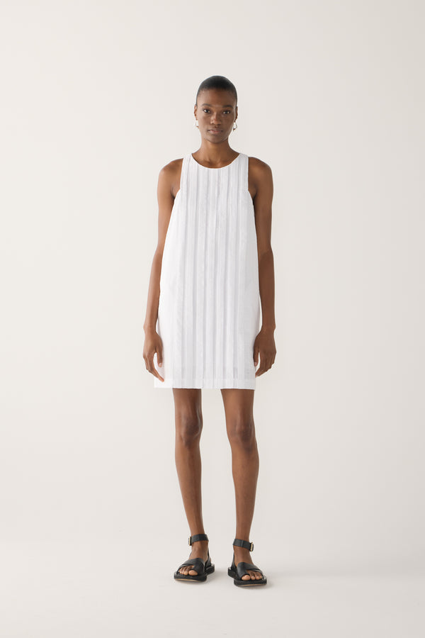 Gem Dress | White Stripe Seersucker