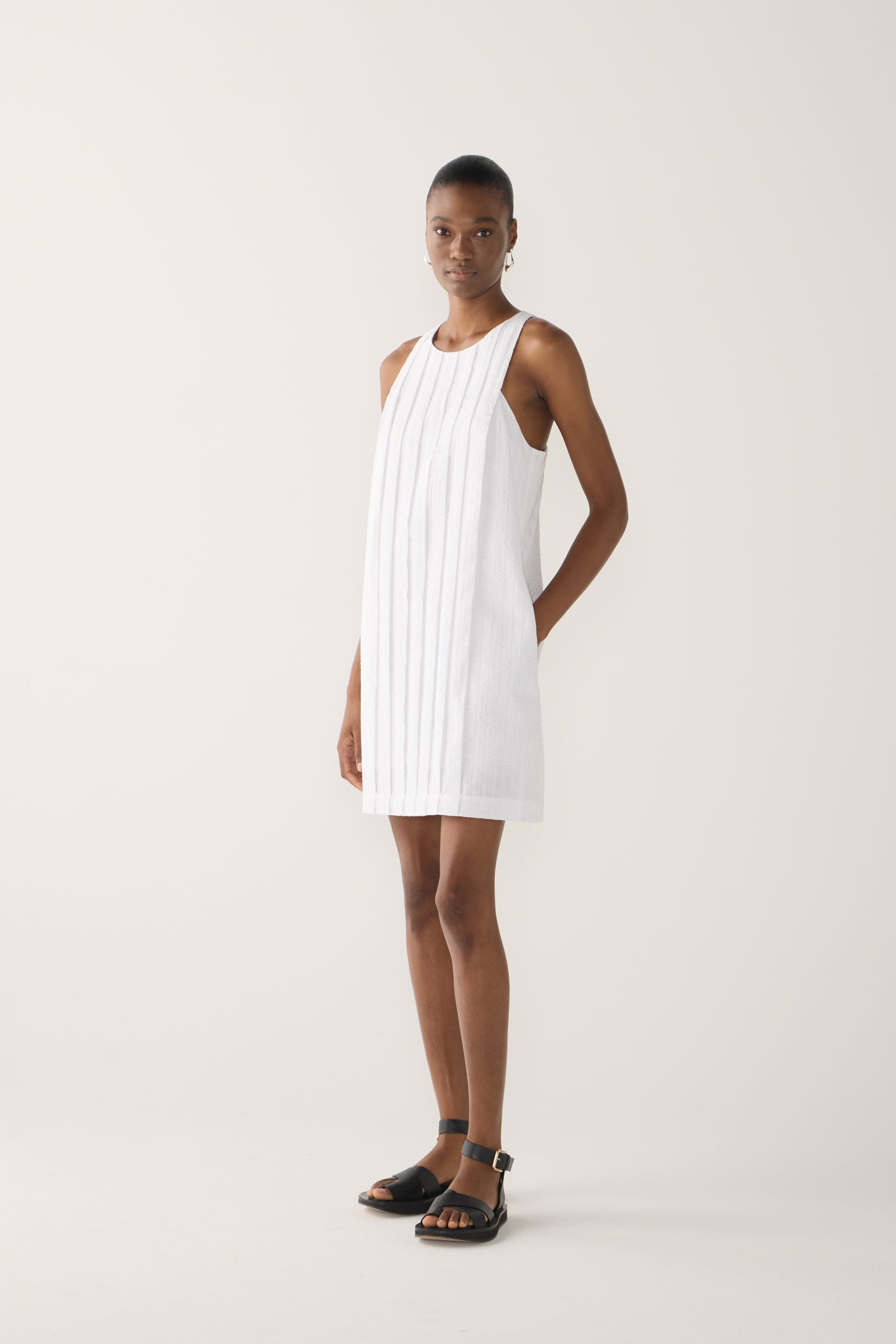 Gem Dress | White Stripe Seersucker