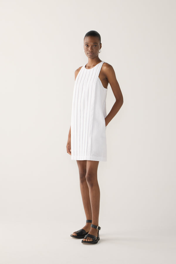 Gem Dress | White Stripe Seersucker