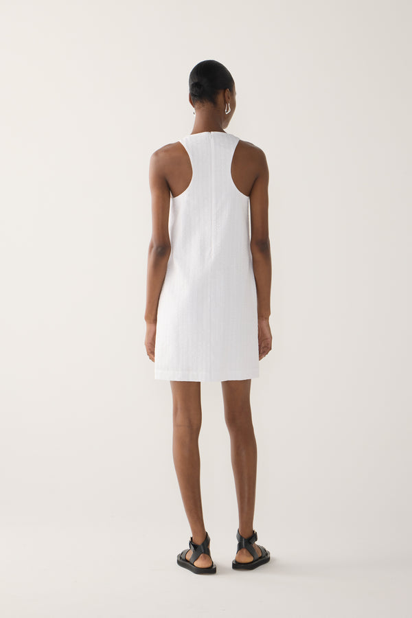 Gem Dress | White Stripe Seersucker
