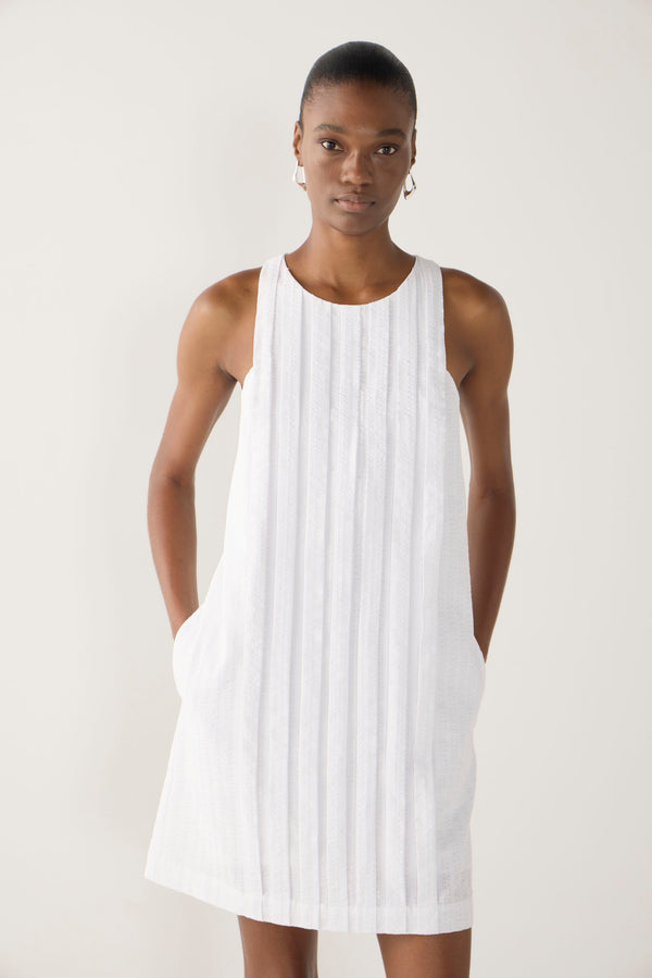 Gem Dress | White Stripe Seersucker