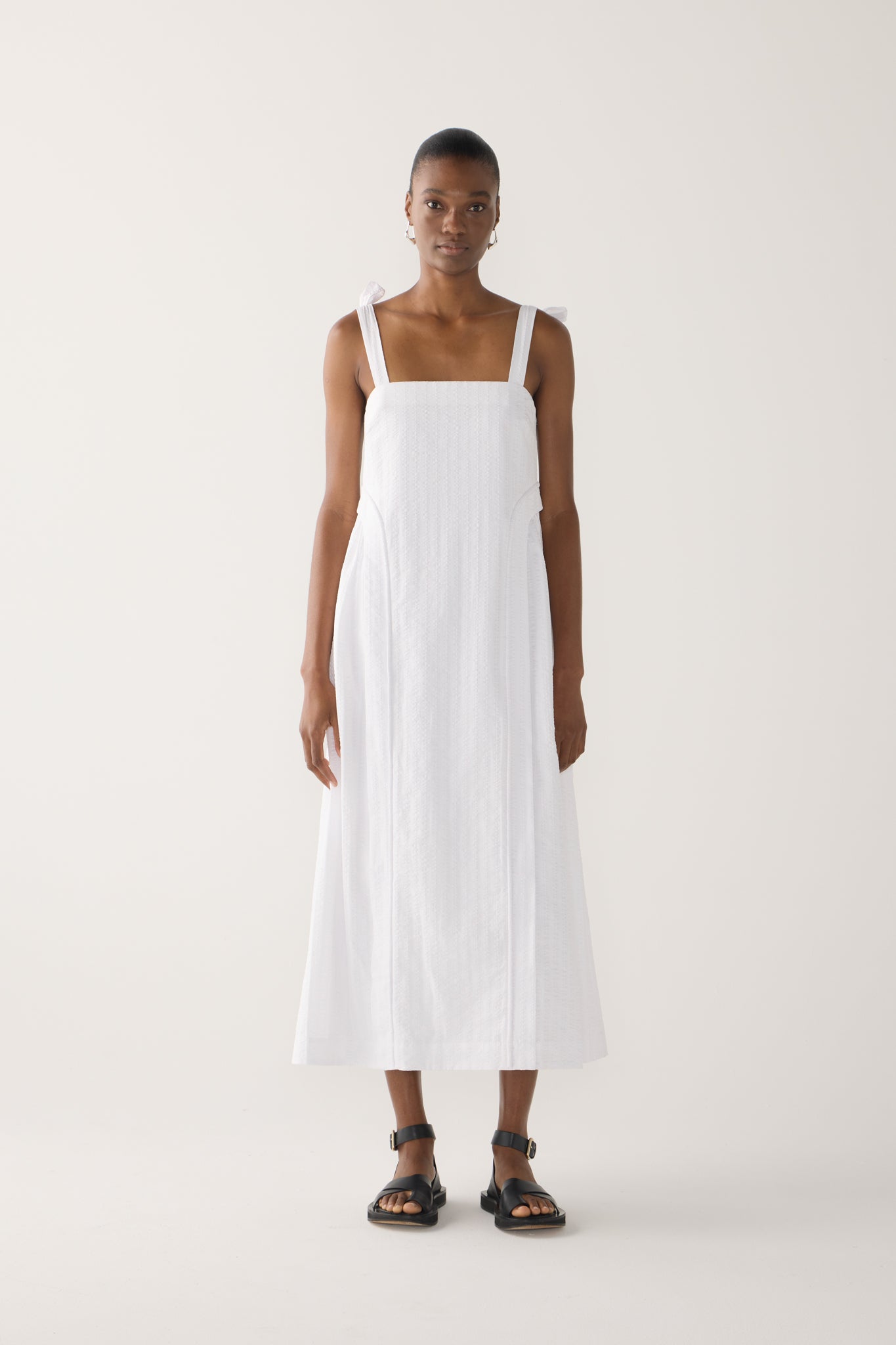 Hayley Dress | White Stripe Seersucker