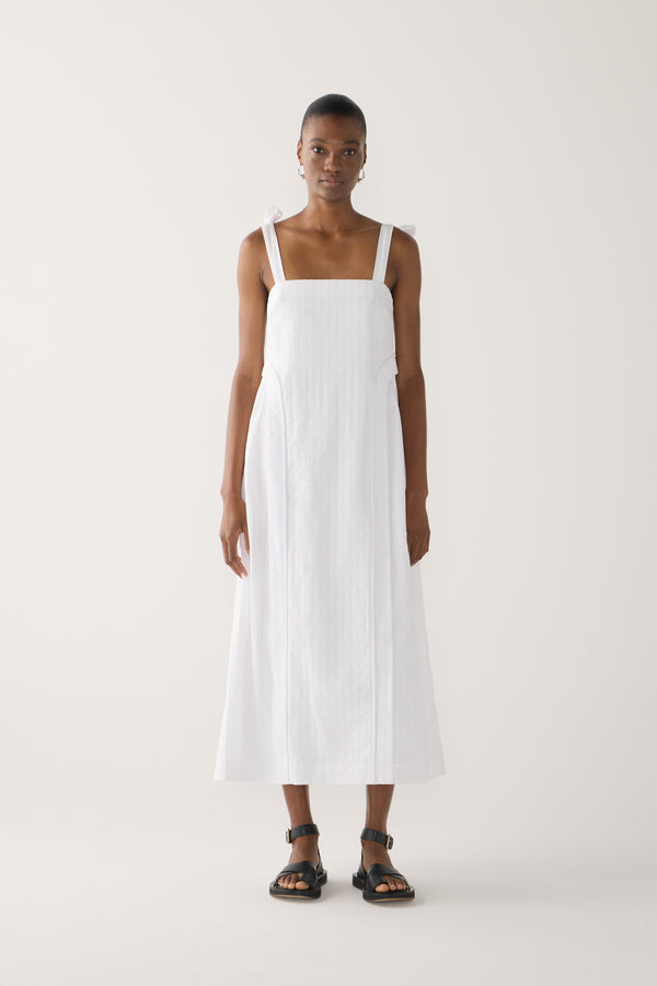Hayley Dress | White Stripe Seersucker