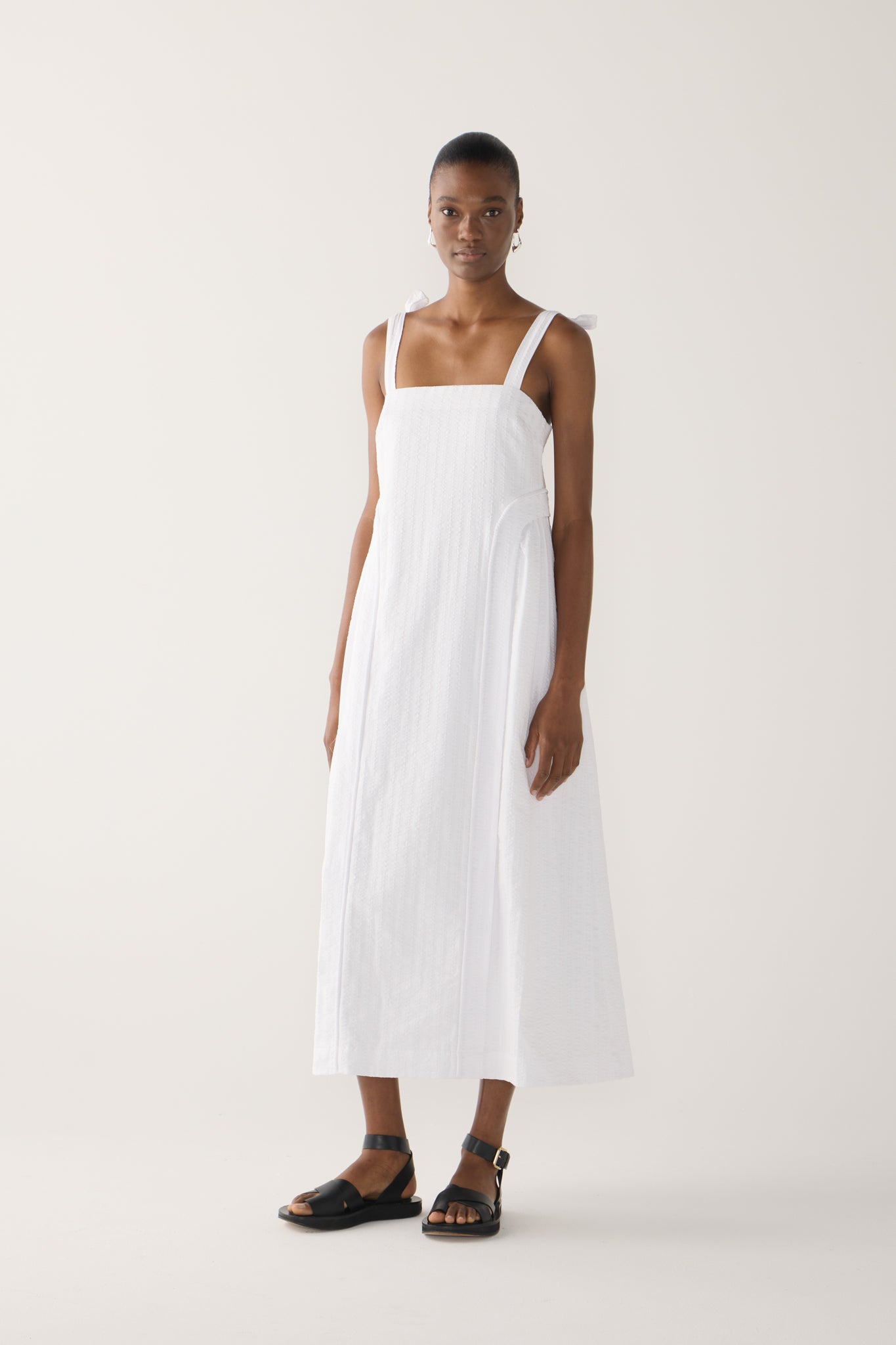 Hayley Dress | White Stripe Seersucker