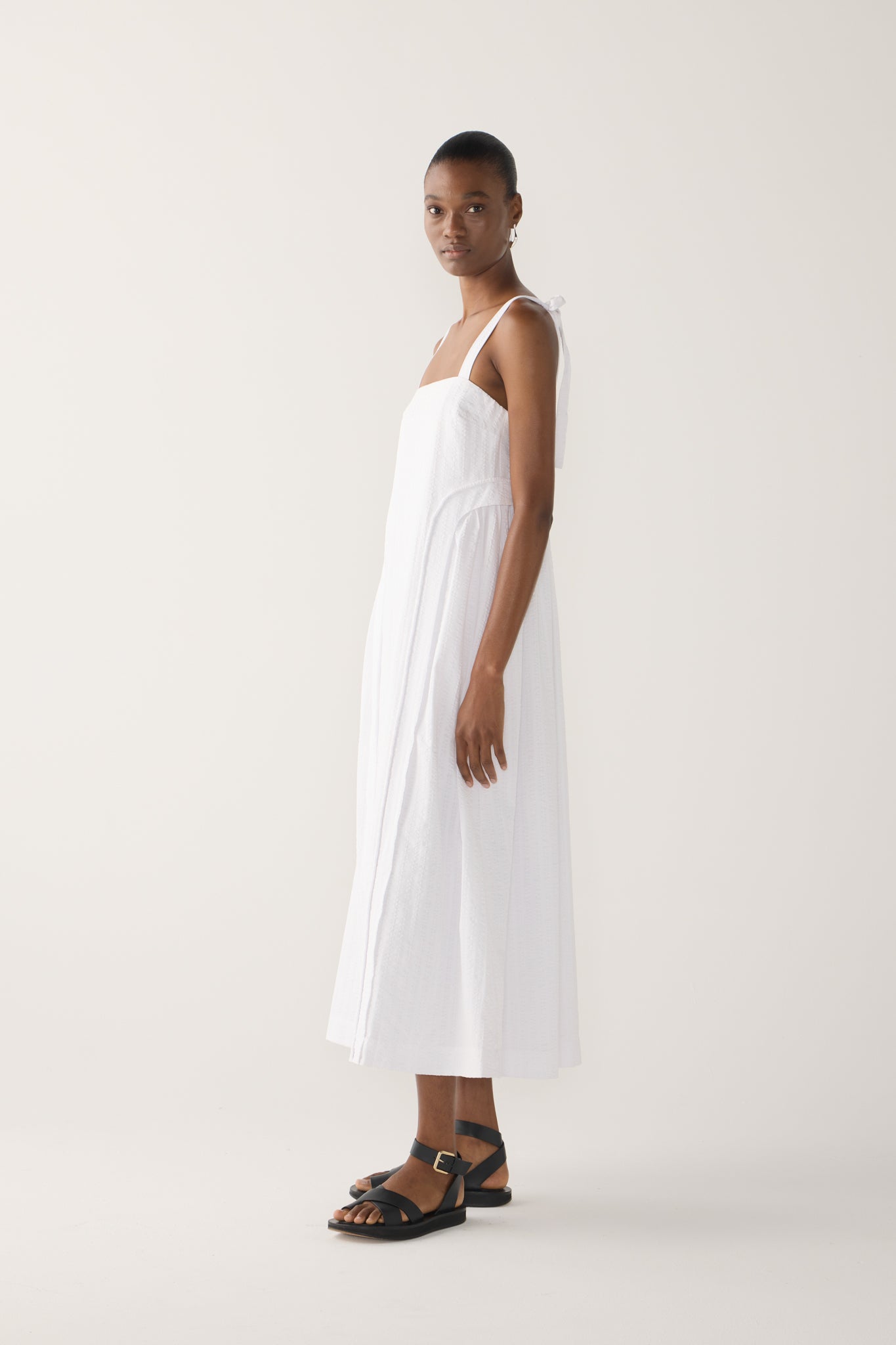 Hayley Dress | White Stripe Seersucker