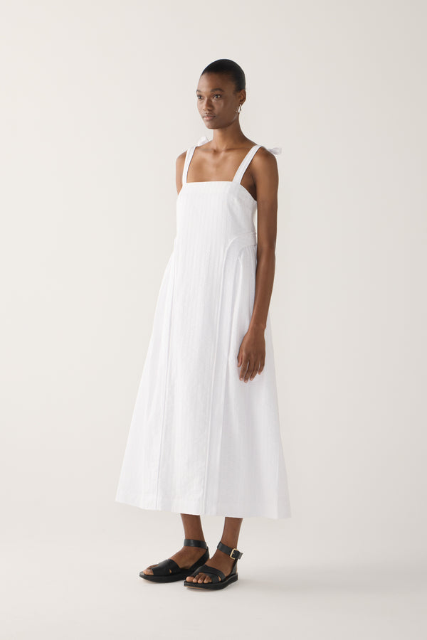 Hayley Dress | White Stripe Seersucker