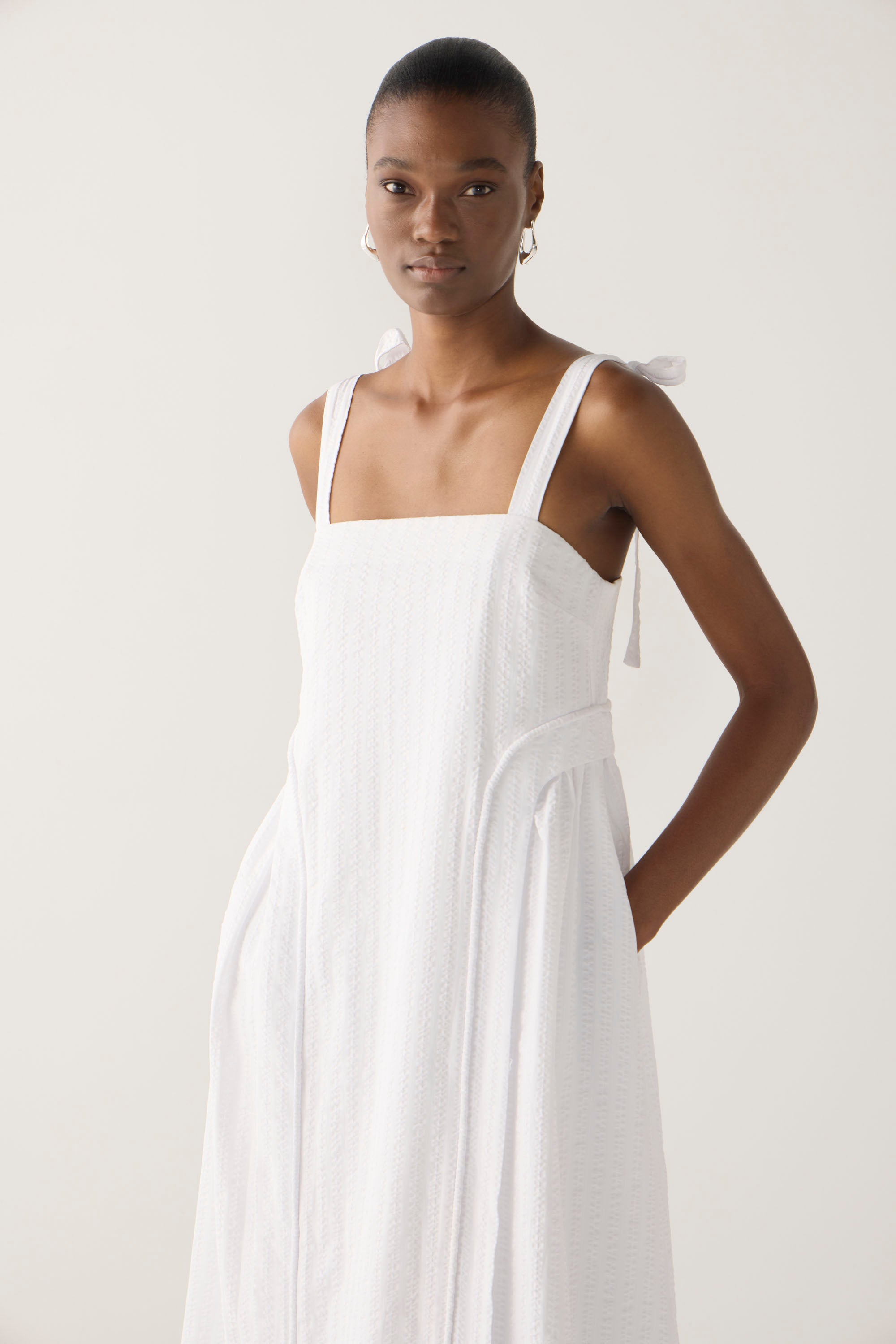 Hayley Dress | White Stripe Seersucker