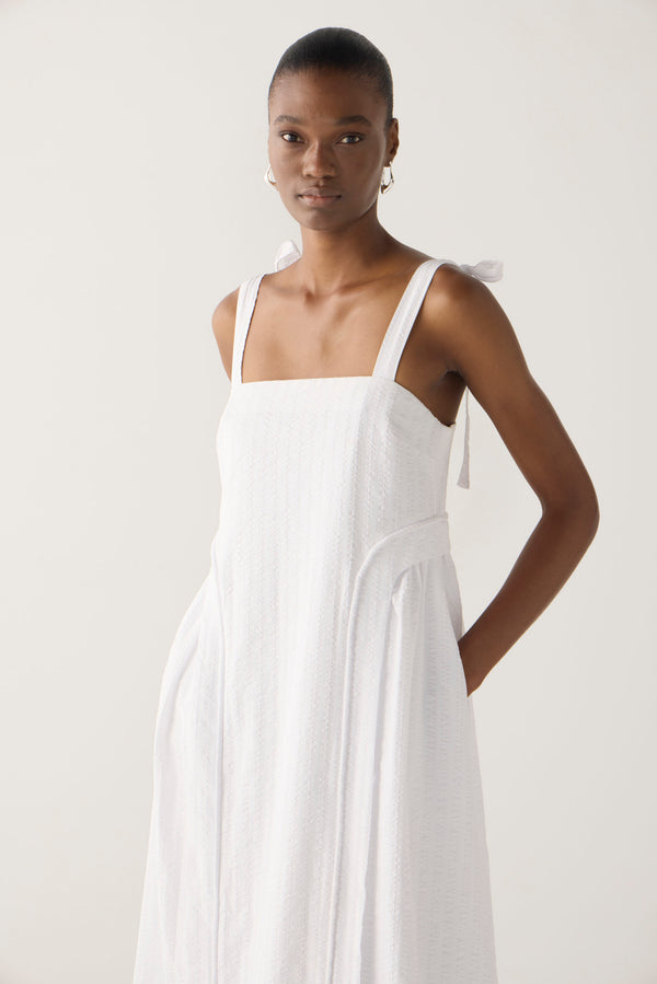 Hayley Dress | White Stripe Seersucker