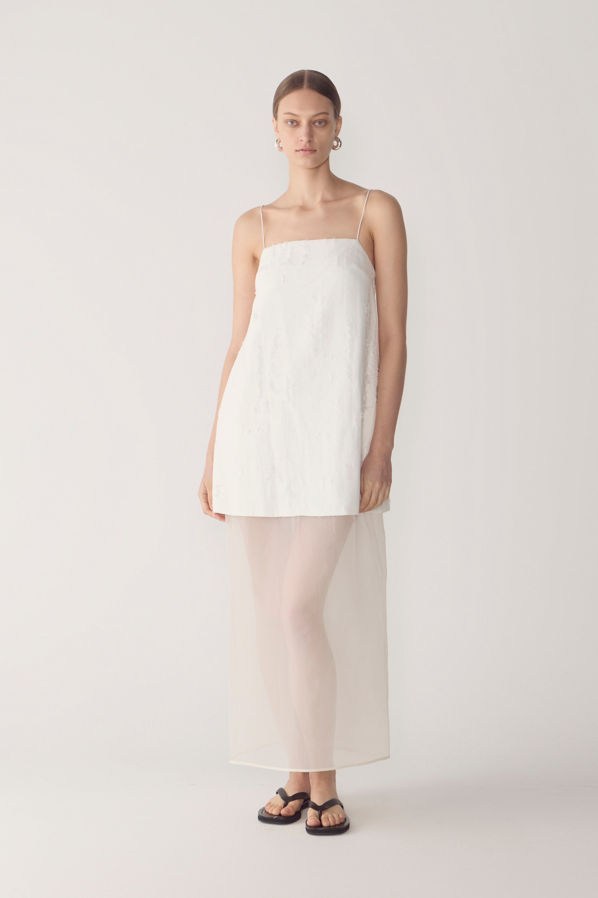 Hermione Dress | White Freyed Jaquard