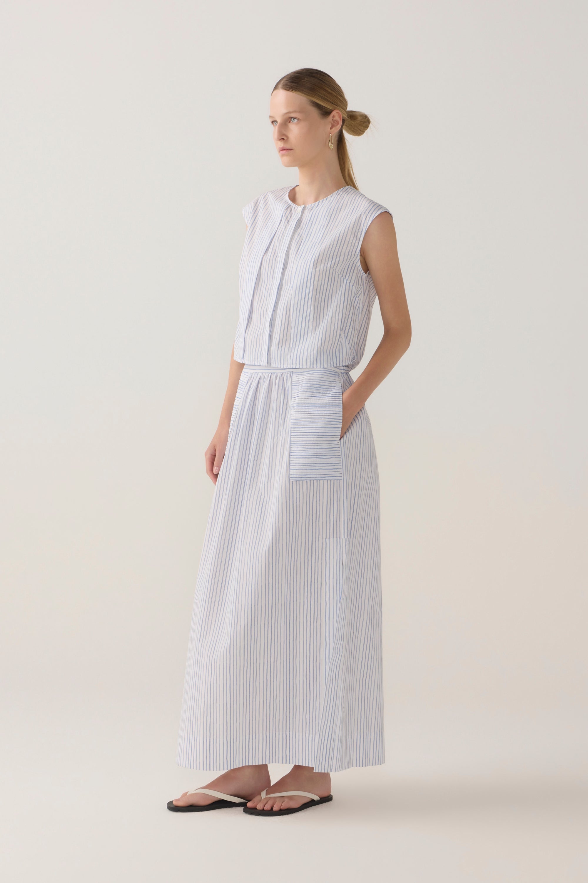 Honey Top | Blue Double Stripe Poplin