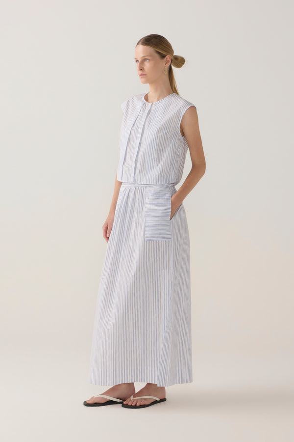 Honey Top | Blue Double Stripe Poplin