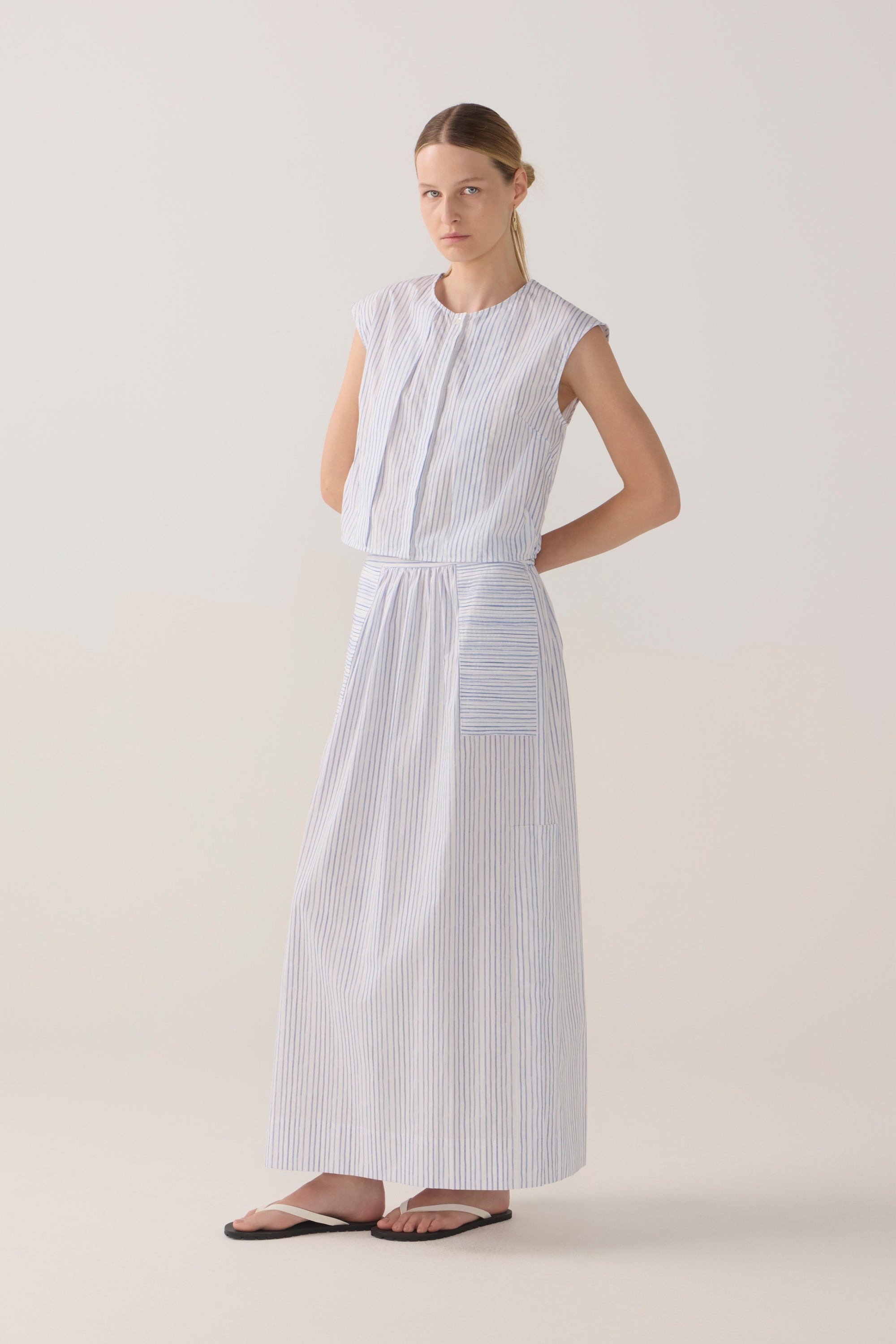 Honey Top | Blue Double Stripe Poplin