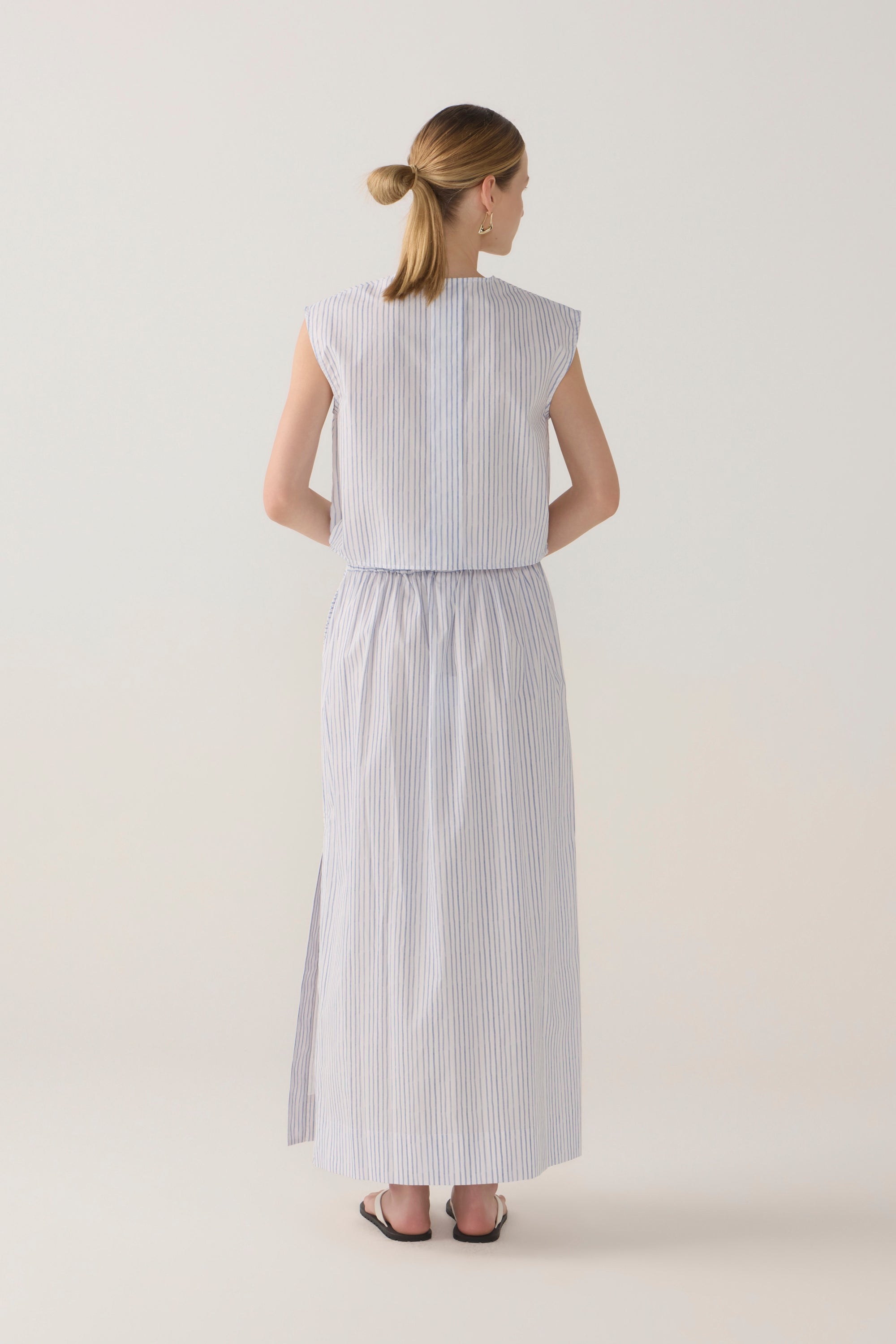 Honey Top | Blue Double Stripe Poplin