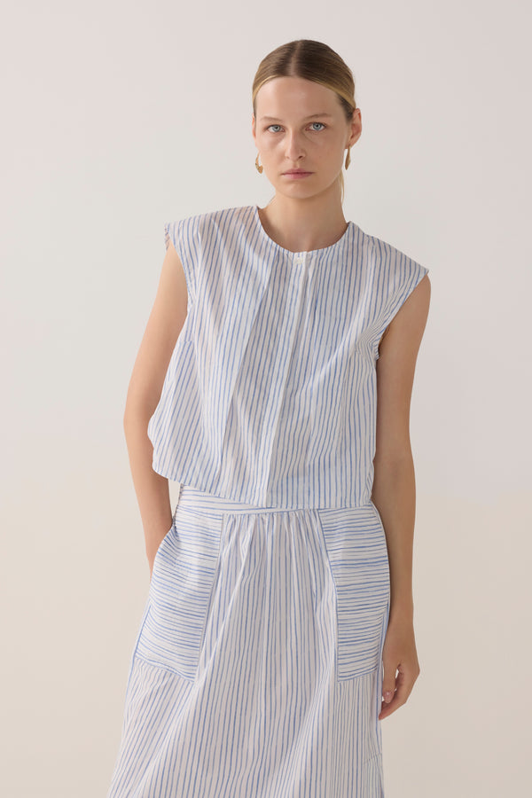 Honey Top | Blue Double Stripe Poplin