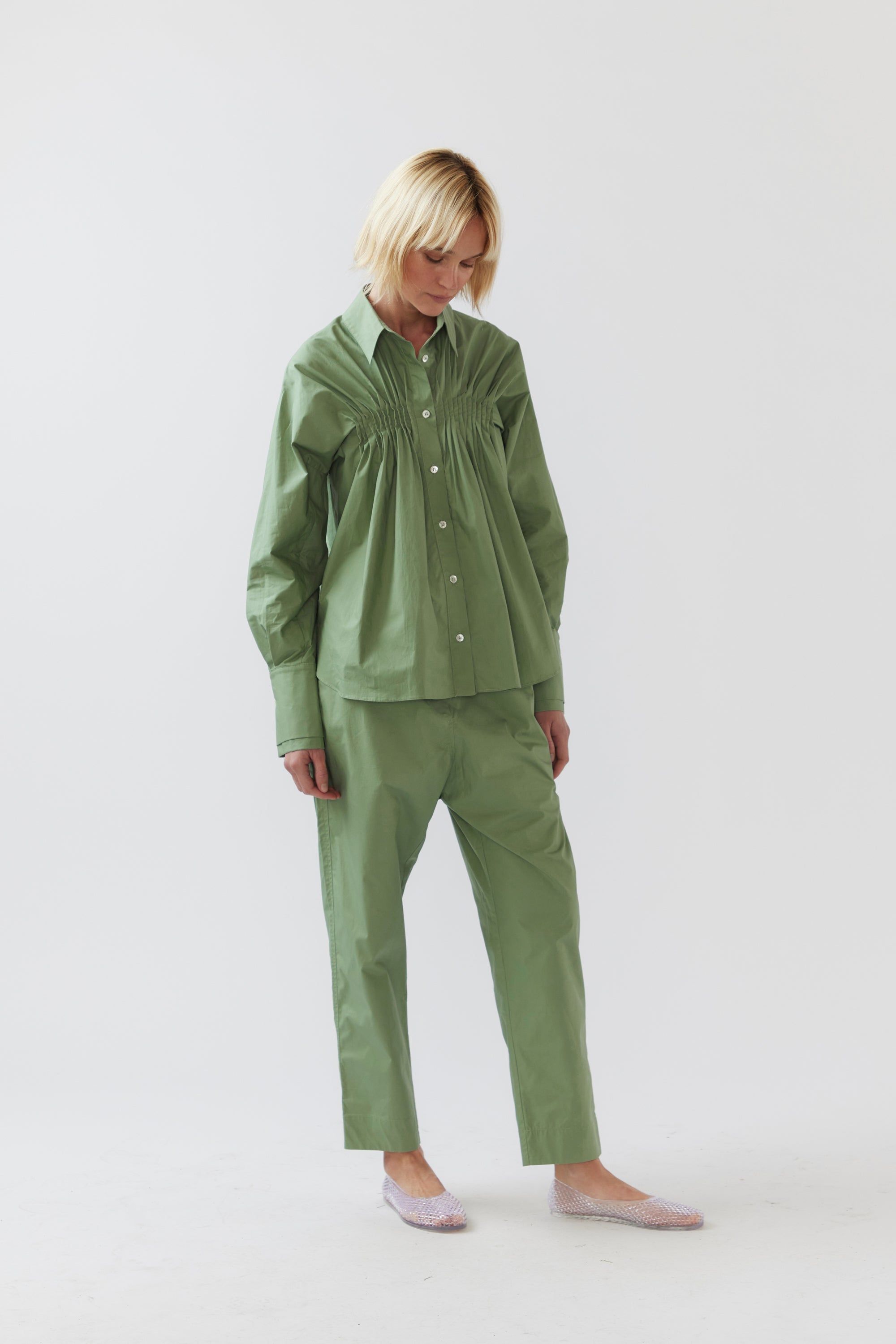 Georgie Pant | Willow Green Poplin