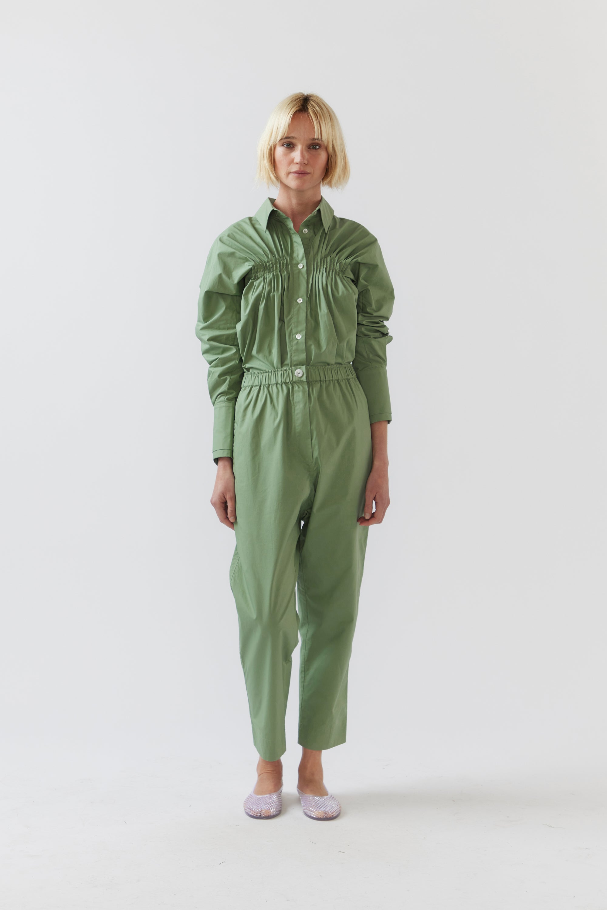 Georgie Pant | Willow Green Poplin