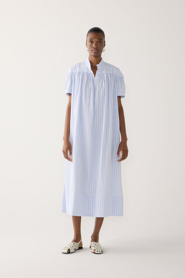 Kaya Dress | Blue Stripe Seersucker