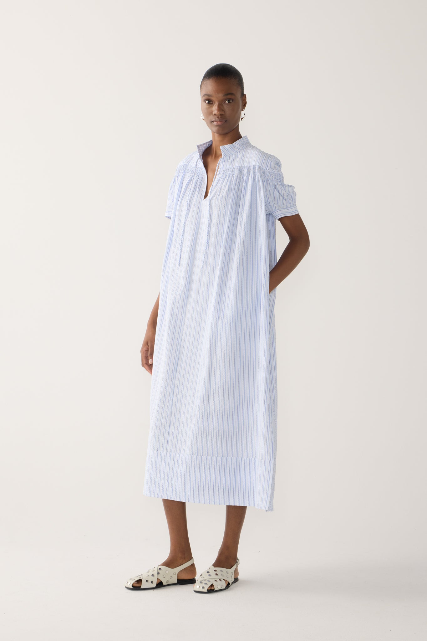 Kaya Dress | Blue Stripe Seersucker