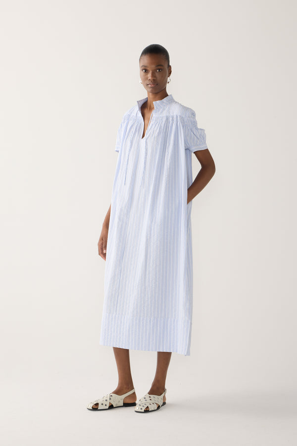 Kaya Dress | Blue Stripe Seersucker