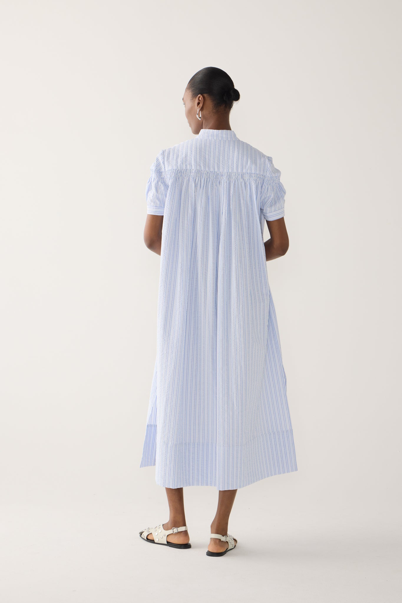 Kaya Dress | Blue Stripe Seersucker