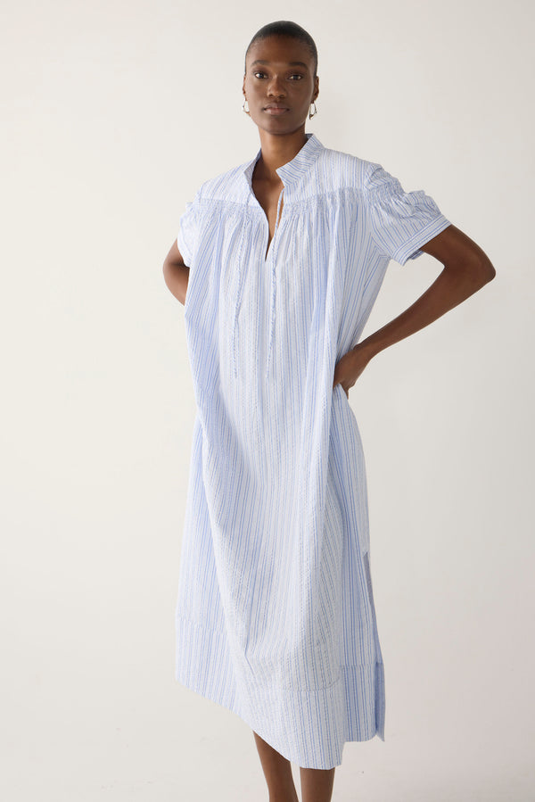 Kaya Dress | Blue Stripe Seersucker