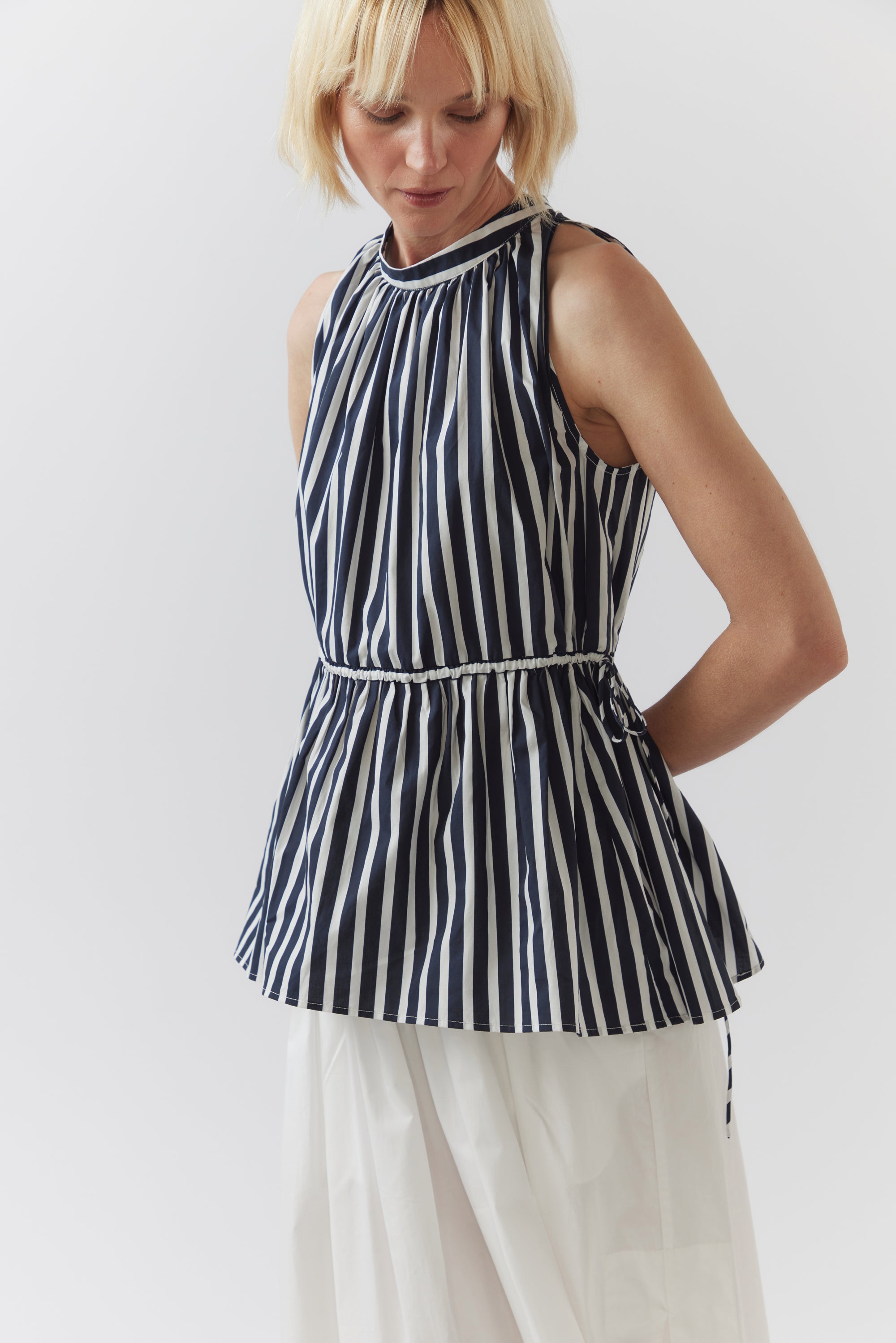 Kendall Top | Navy Stripe Poplin